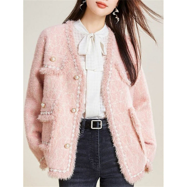 Cardigan Fluffy pour Femmes avec Détails Bouton Élégants et Ourlet Décoratif Chic & Stil