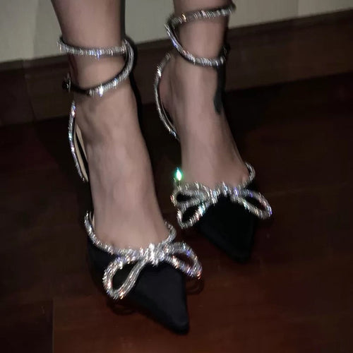 Elegant ladies' high heel sandals with sparkling jewel detail Lune London