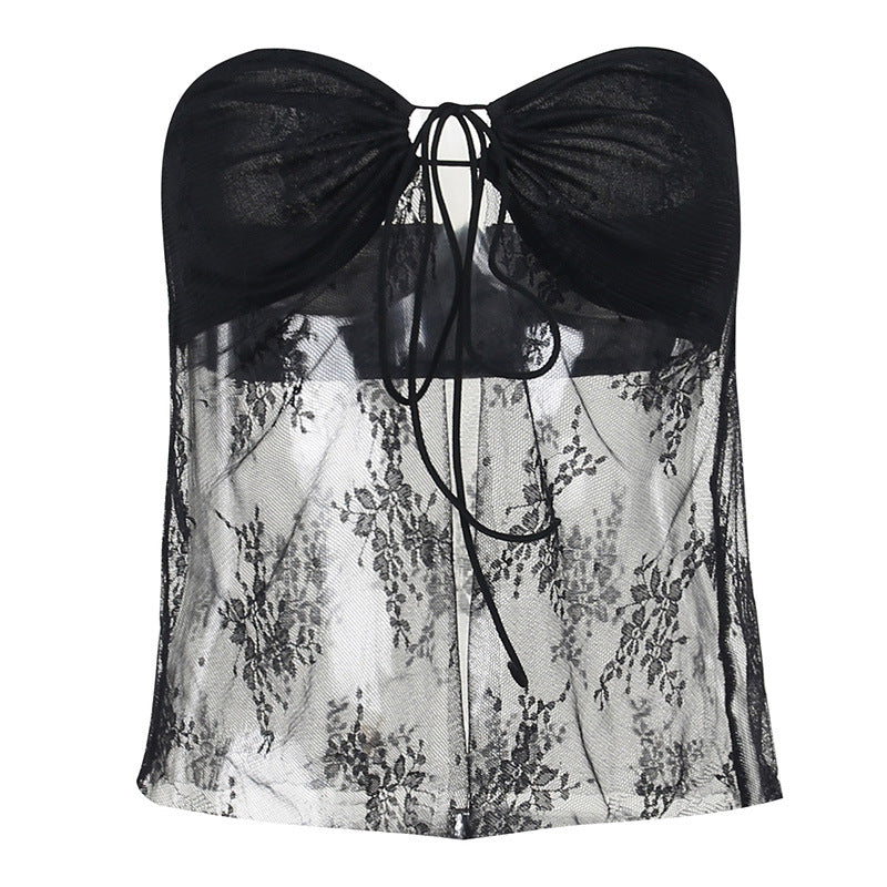 Women's Chic and Stylish Strapless Sheer Lace Top