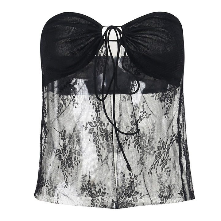 Women's Chic and Stylish Strapless Sheer Lace Top