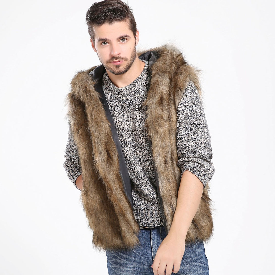 Men's fleece jacket with luxurious faux fur and hood Lune London