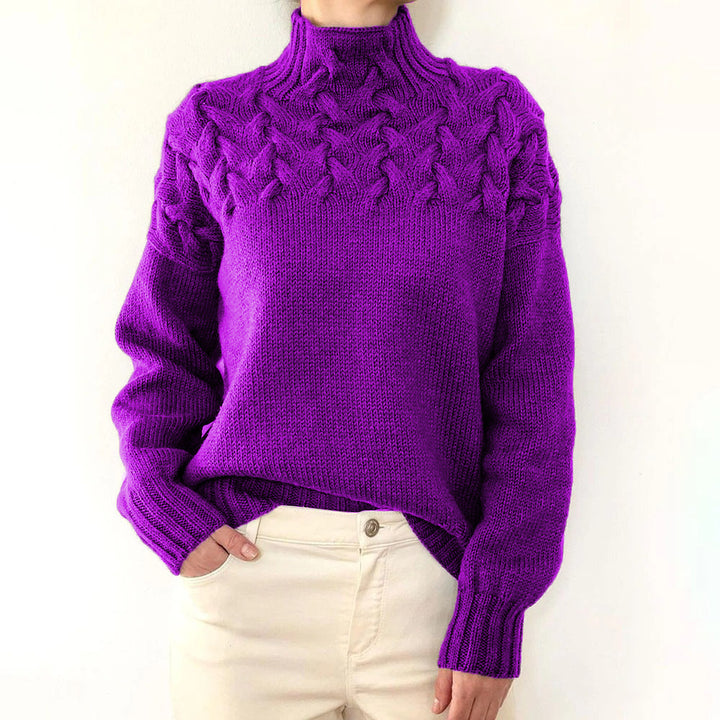 Knit sweater for women with high collar and trendy twisted pattern Lune London