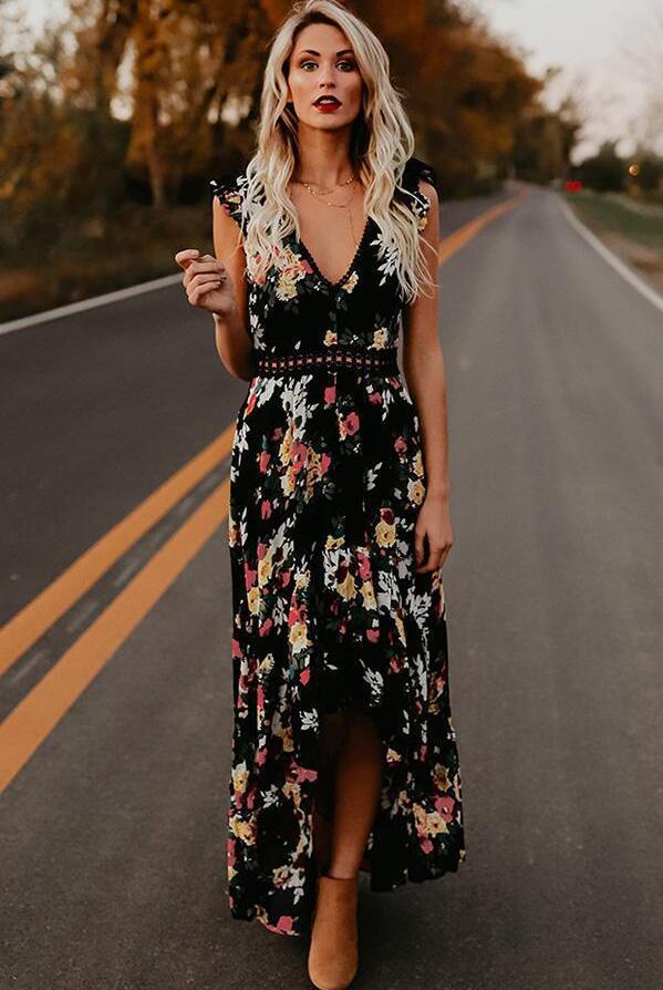 Ladies Floral High-Low Maxi Dress Lune London