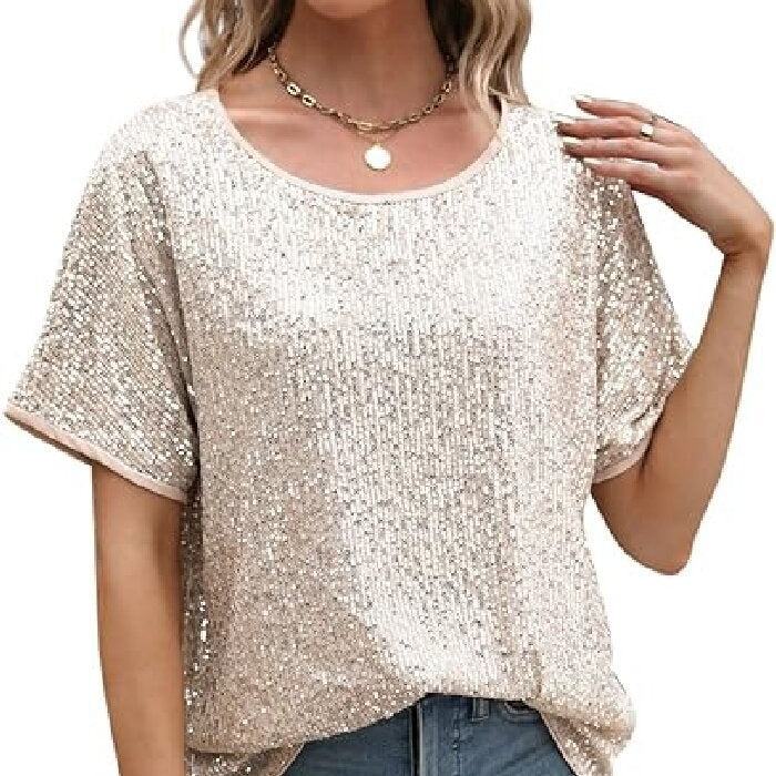 Women Glamorous Sequin Top with Wide Sleeves and Loose Fit Lune London