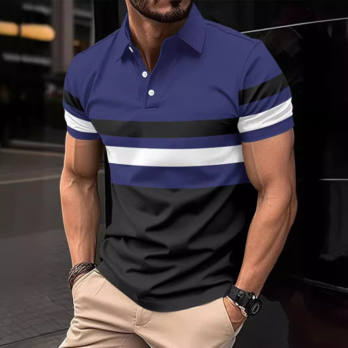 Men's Active Striped Polo Shirt Trendy Lune London