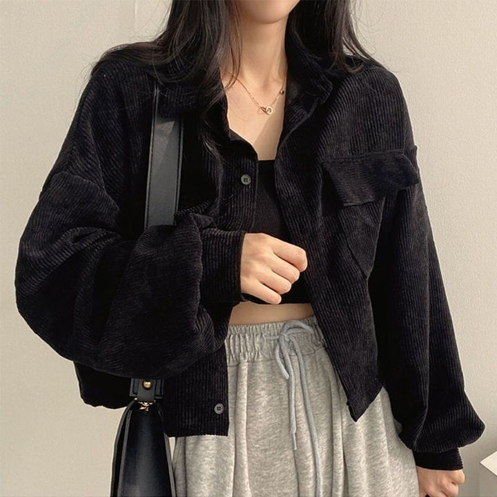Veste en corduroy décontractée pour femmes avec des manches volumineuses Chic & Stil