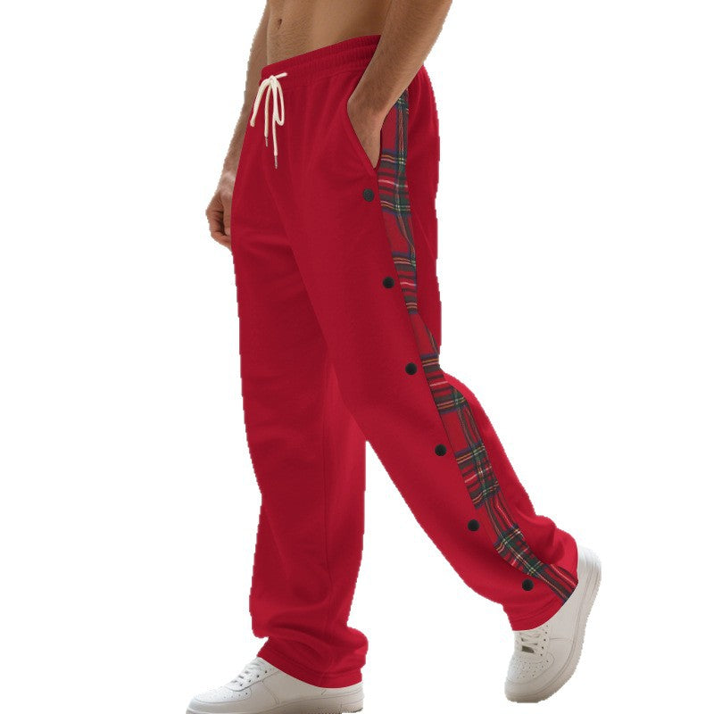 Men's sporty jogger pants with plaid pattern and snap button detail Lune London