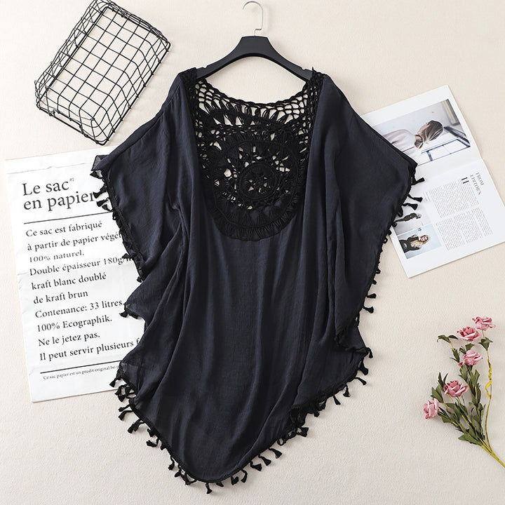 Ladies beach cover-up embellished with crochet Lune London