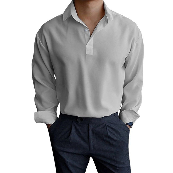 Men's long sleeve shirt with modern polo collar and chic stylish cut