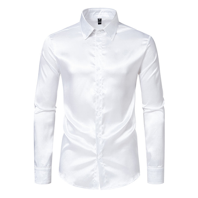 Men's Elegant Satin Shirt with Shimmering Finish and Classic Collar Lune London