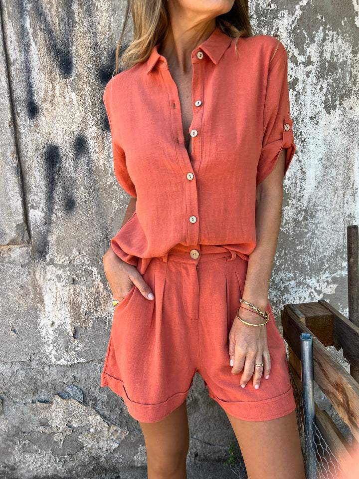 Casual jumpsuit set for women with button top and elastic waist Lune London
