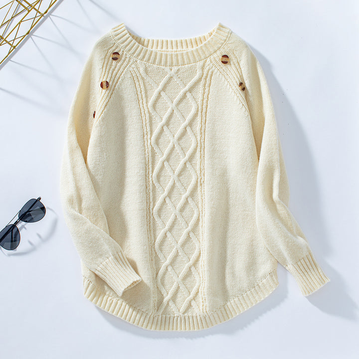 Knitted sweater for women with decorative embossed pattern and button details Lune London