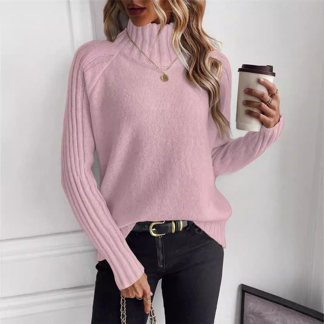 Women's sweater with modern high collar and structured ribbed design Lune London