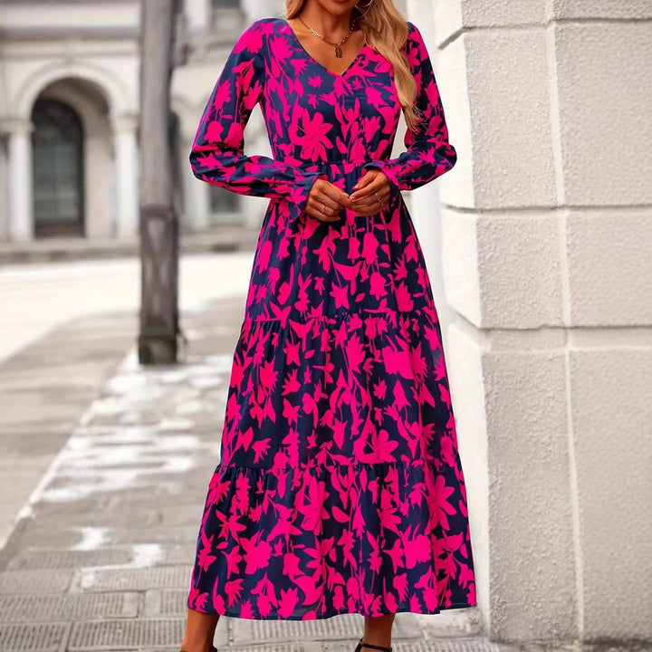 Maxi dress for women with V-neck and puff sleeves Lune London