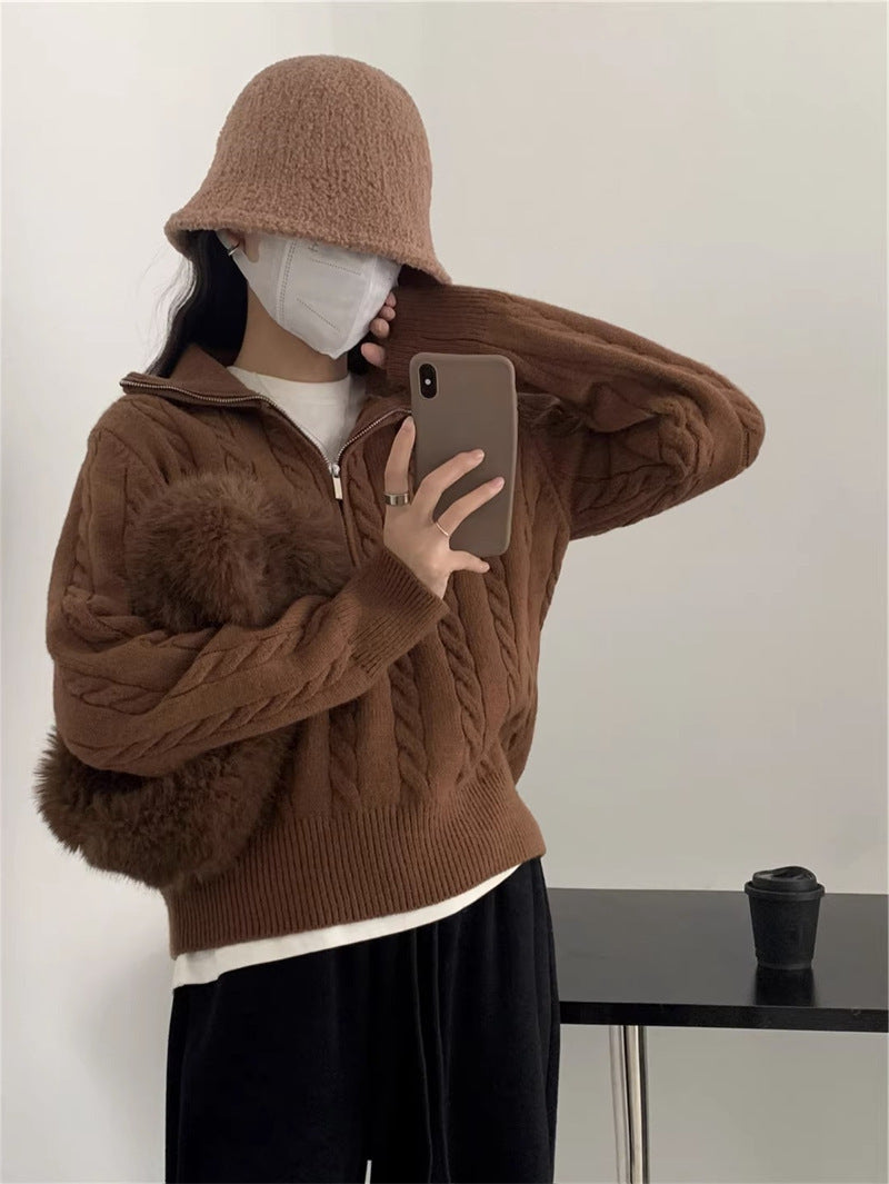 Cozy knitted sweater for women with high collar and zip Lune London