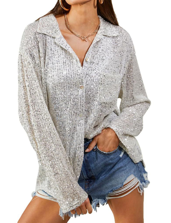 Women Glittering Oversized Blouse with Casual Cut Lune London