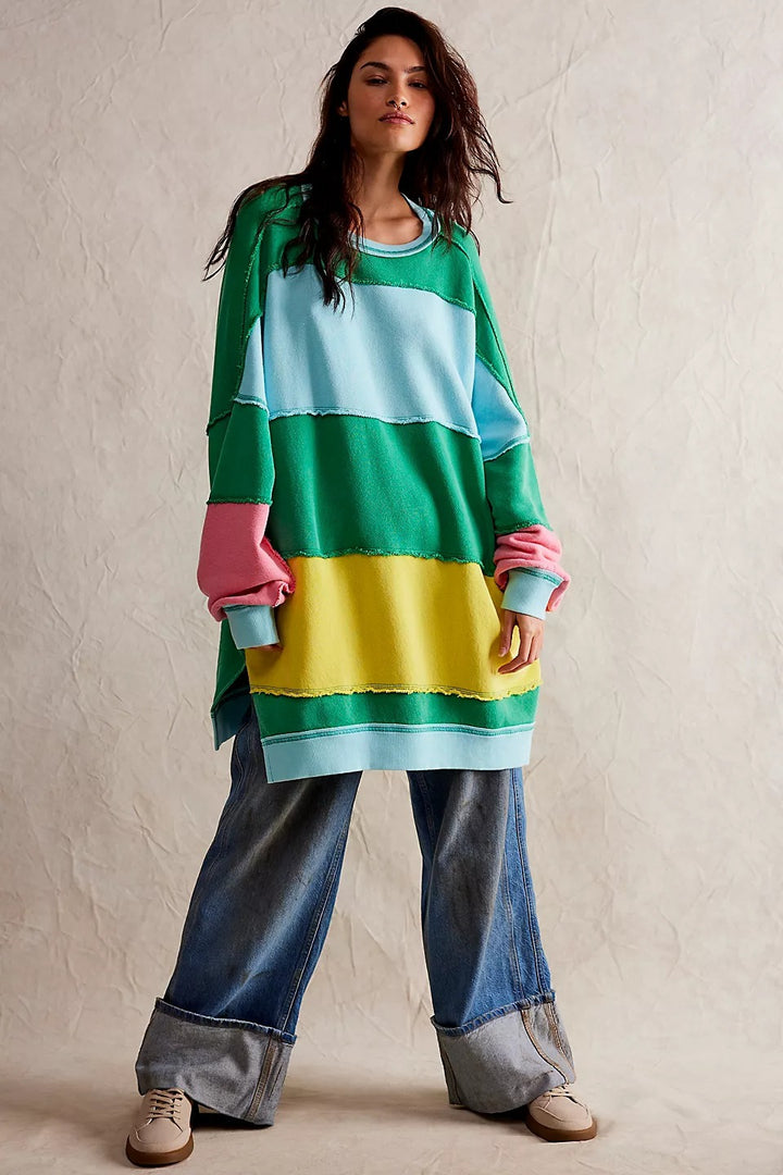 Oversized casual sweater for women with chic and stylish color block design
