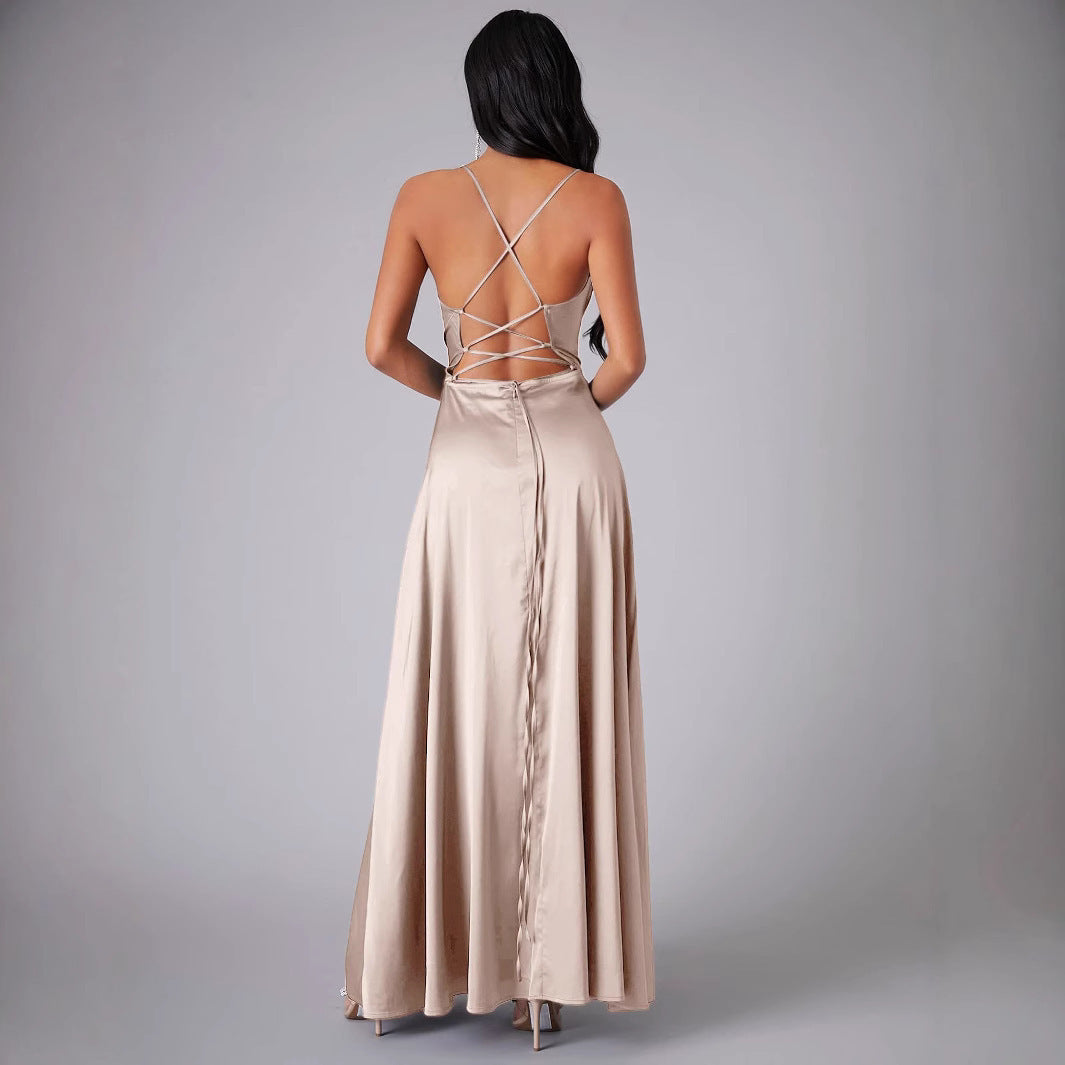 Ladies Elegant Satin Maxi Dress Lune London