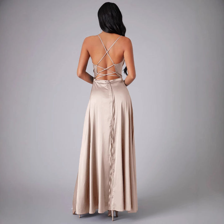 Ladies Elegant Satin Maxi Dress Lune London