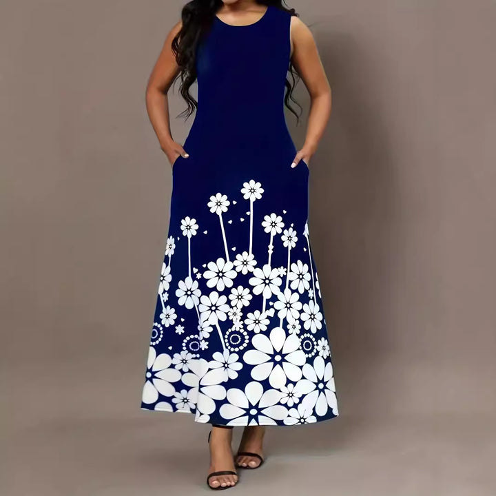 Maxi dress for women with floral accents and side pockets
