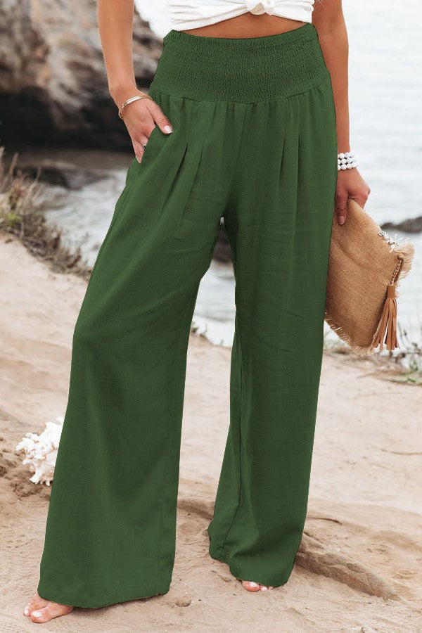 Loose linen pants for women with elastic waist and pleats Lune London