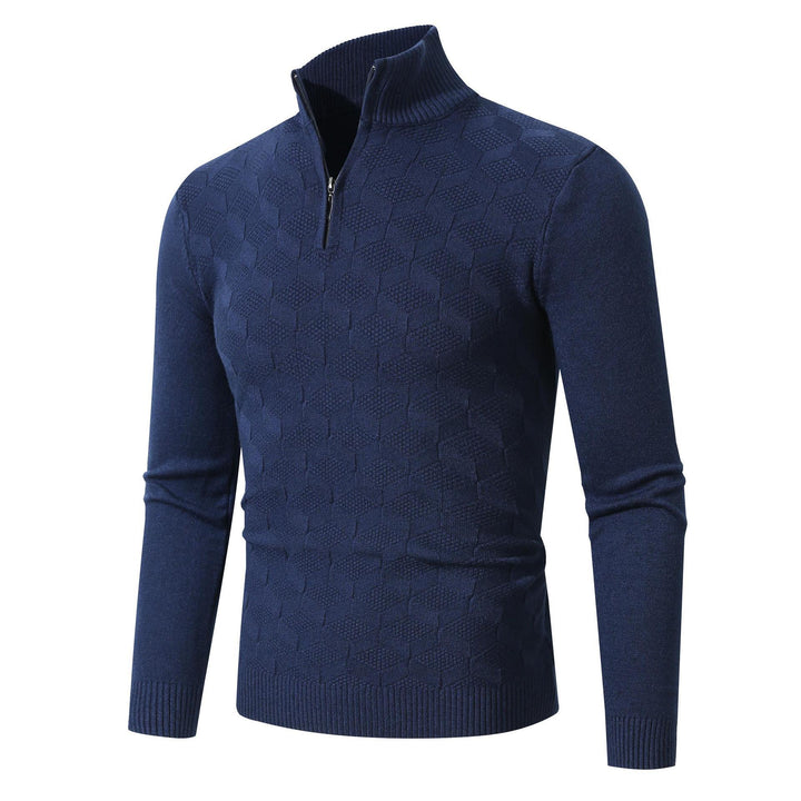 Casual knitted pullover for men with half-zip and textured pattern Lune London