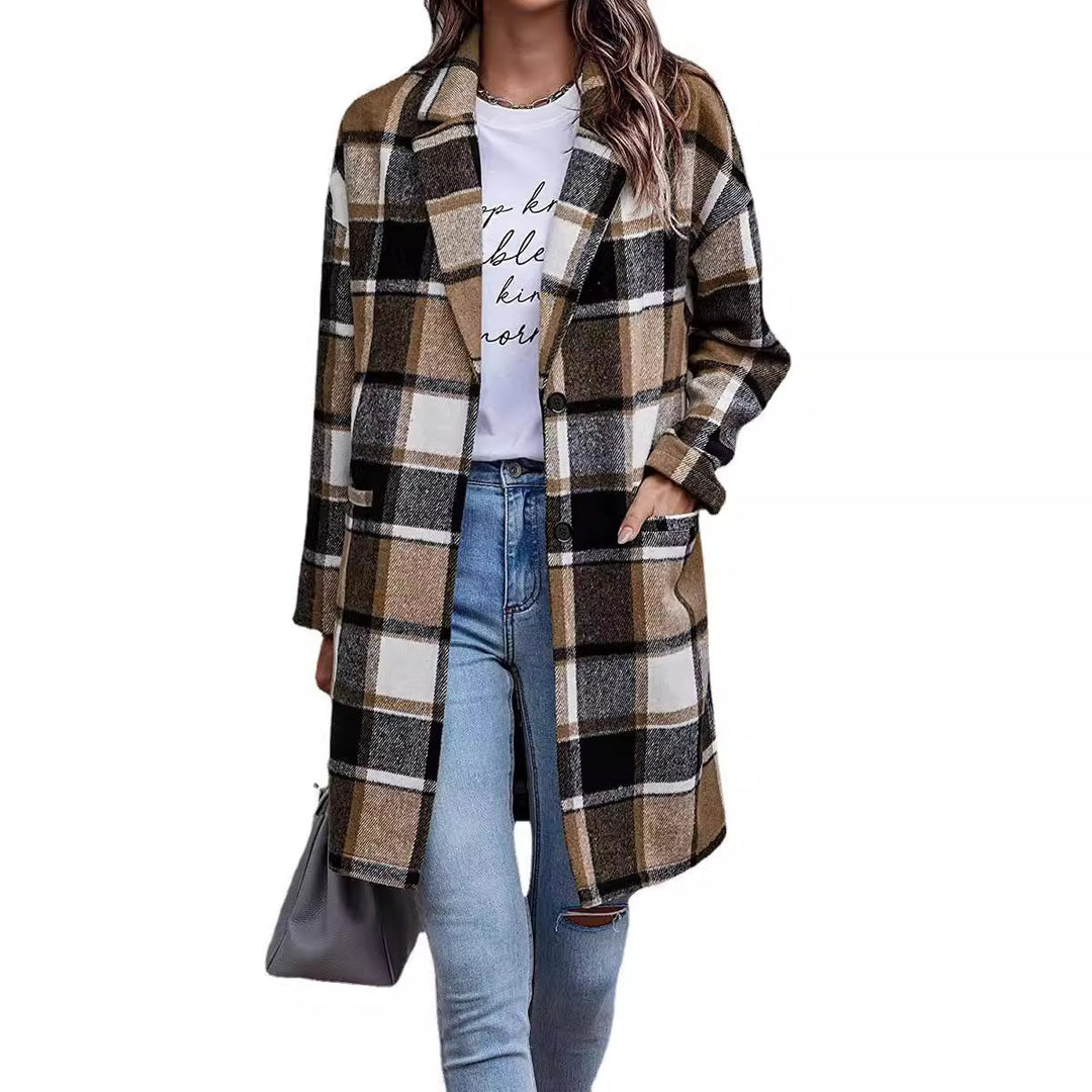 Oversized plaid coat for women with stylish pockets and turned-down collar Lune London