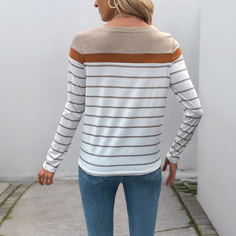 Striped long sleeve T-shirt for women with an attractive round neck Lune London