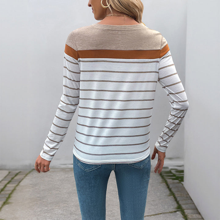 Striped long sleeve T-shirt for women with an attractive round neck Lune London