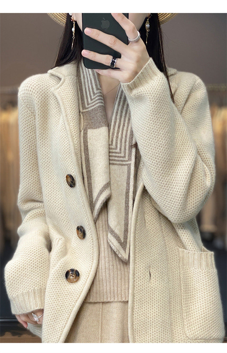 Oversized knit jacket for women with relaxed collar Lune London
