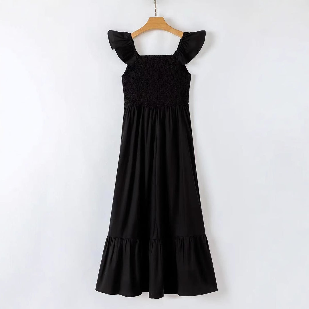 Maxi dress for women with voluminous ruffle details and a colorful frill Lune London