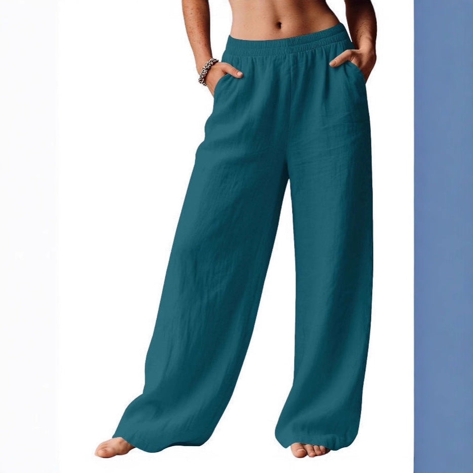 Pantalon en lin pour femme, confortable et décontracté, avec taille élastique Chic & Stil