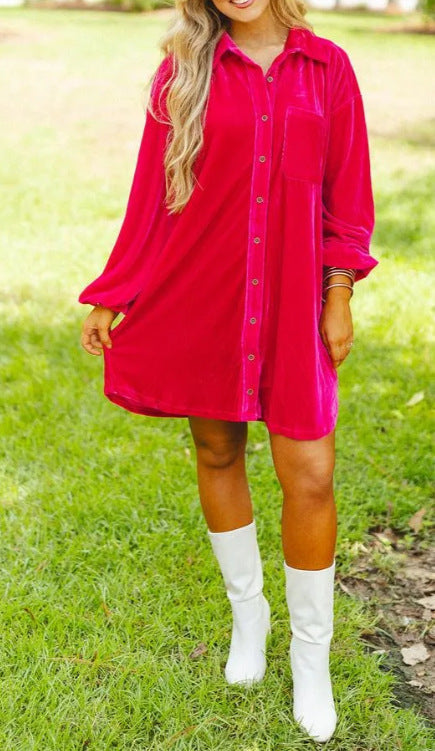 Ladies Velour Shirt Dress Lune London