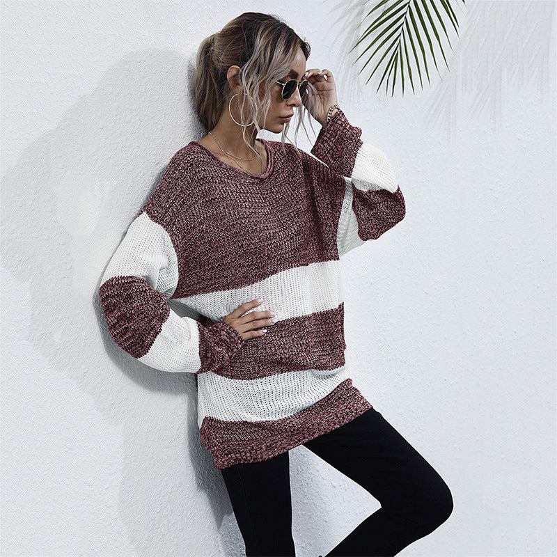 Casual knit pullover for women with a modern block stripe pattern and an oversized fit Lune London