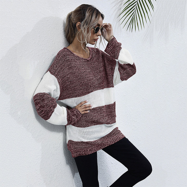 Casual knit pullover for women with a modern block stripe pattern and an oversized fit Lune London