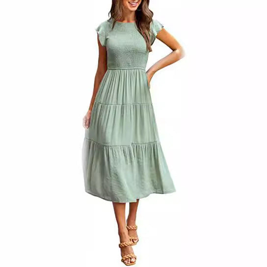 Midi dress for women with attractive gathered details and ruffle Lune London