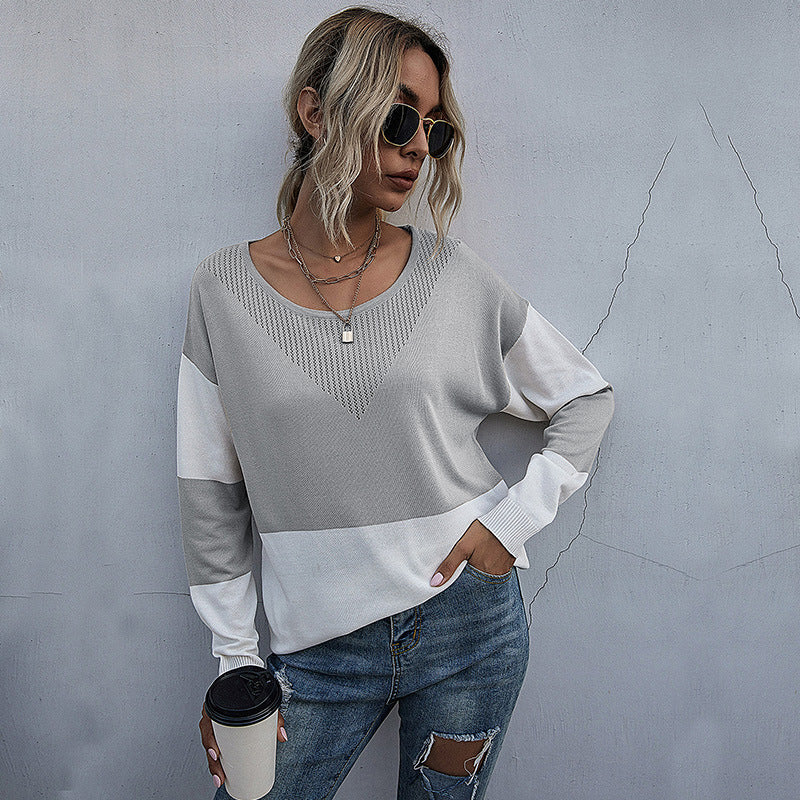 Casual knit sweater for women with V-neck and geometric pattern Lune London