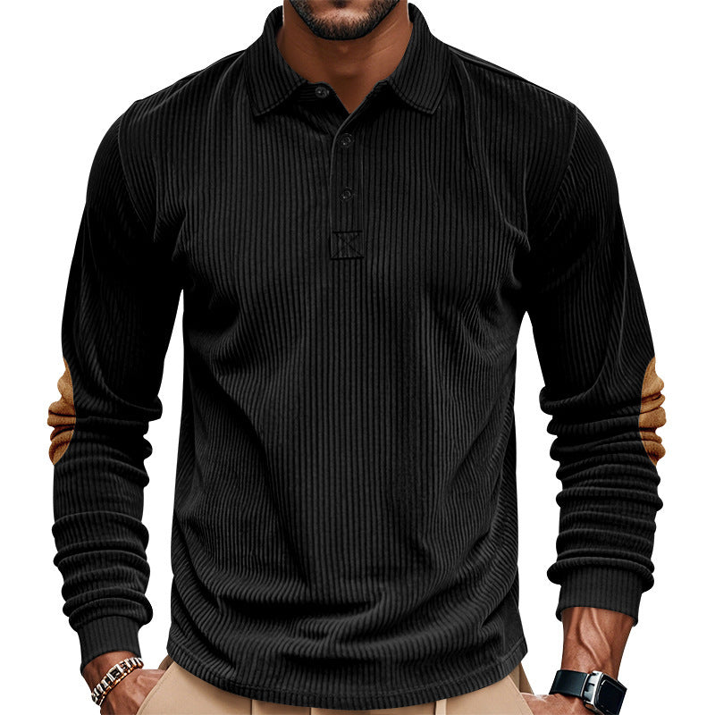 Men Casual Corded Sweater with Leather Trim Lune London