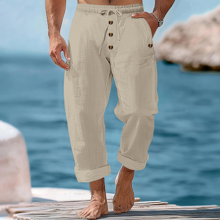 Men's casual beach shorts with elastic waistband and practical button details Lune London
