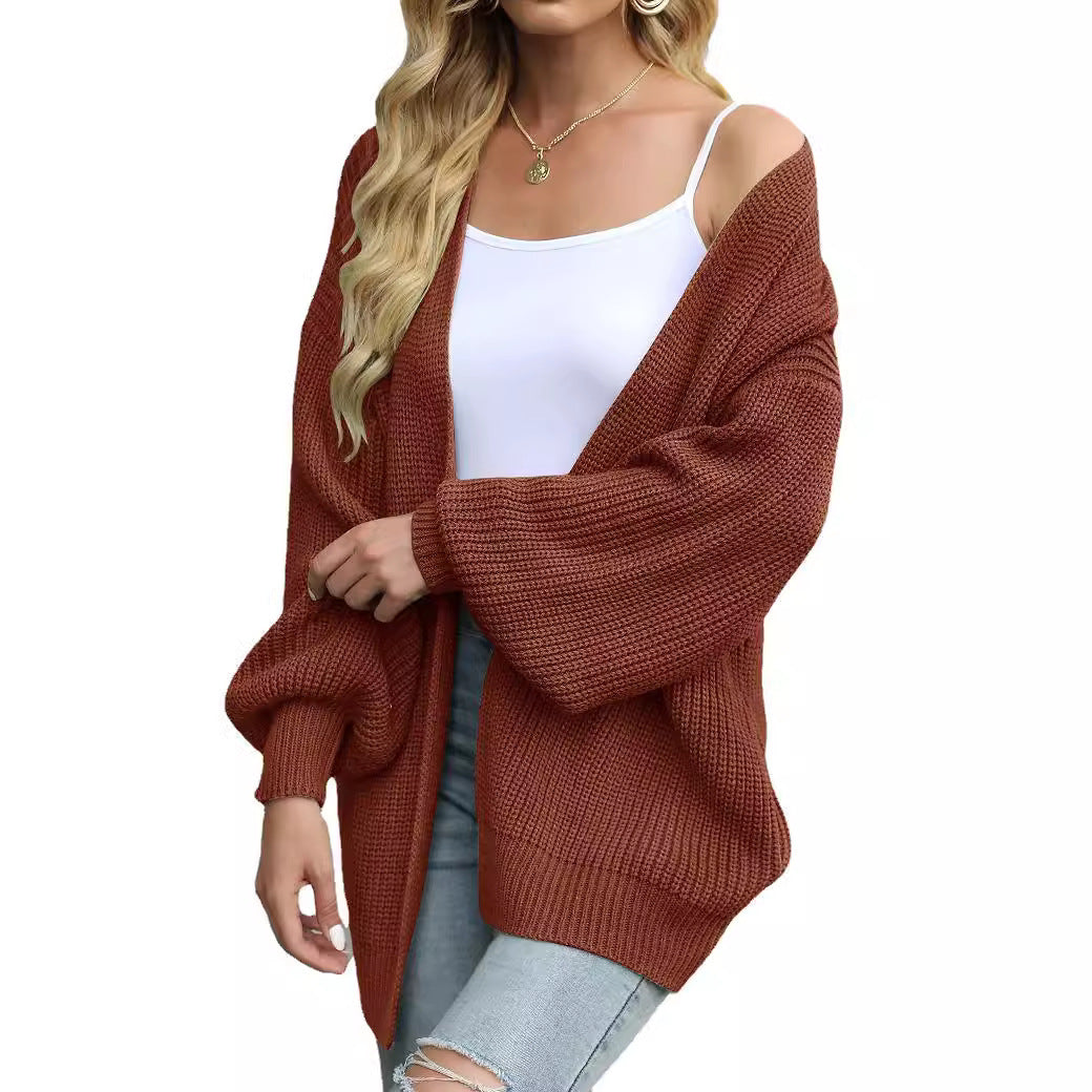 Ladies Delicate Chunky Knit Cardigan with Shimmering Sleeves Lune London