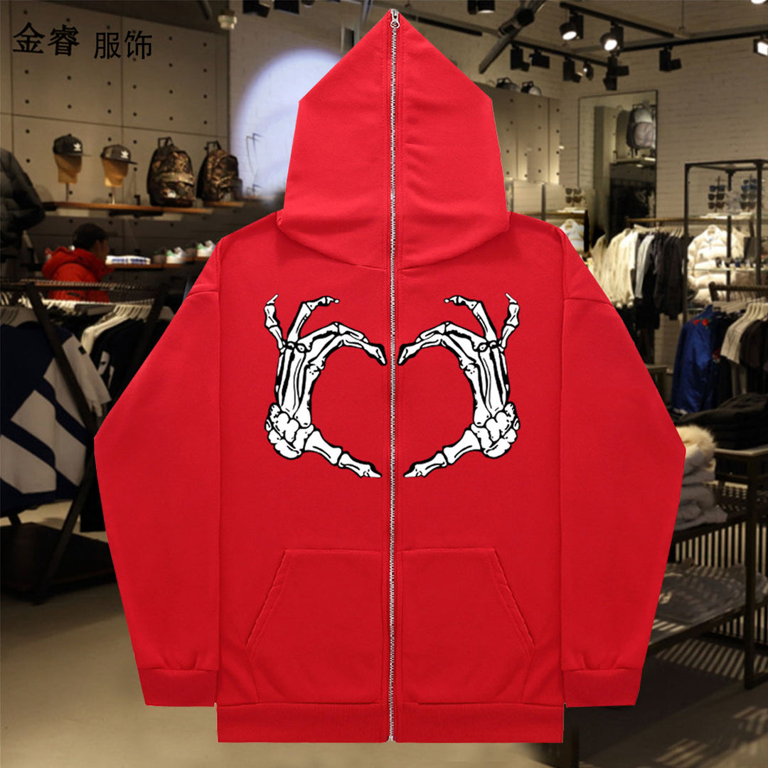 Hooded jacket for ladies with striking skeleton pattern Lune London