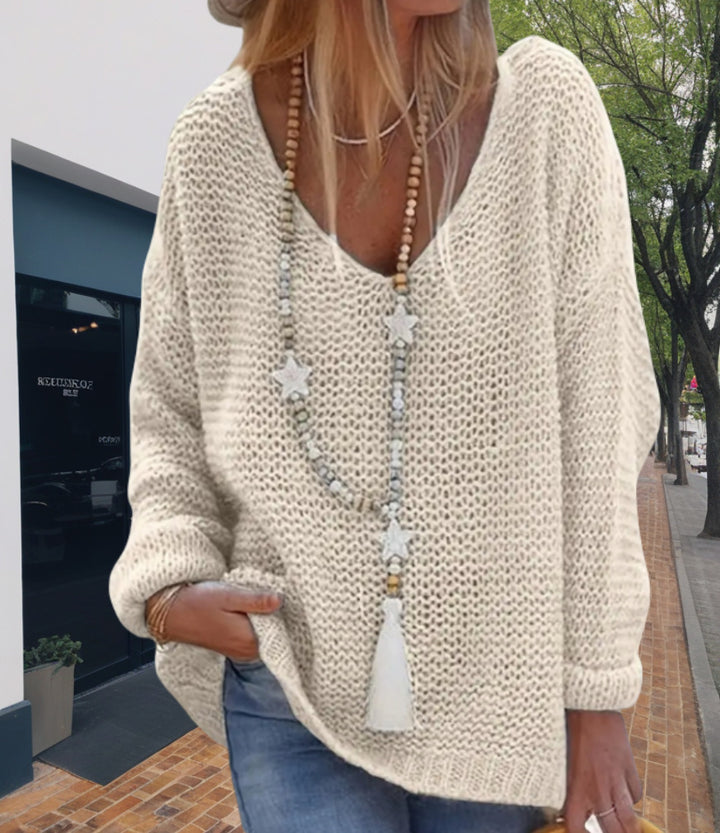 Women knitted sweater with V-neck and relaxed fit Lune London