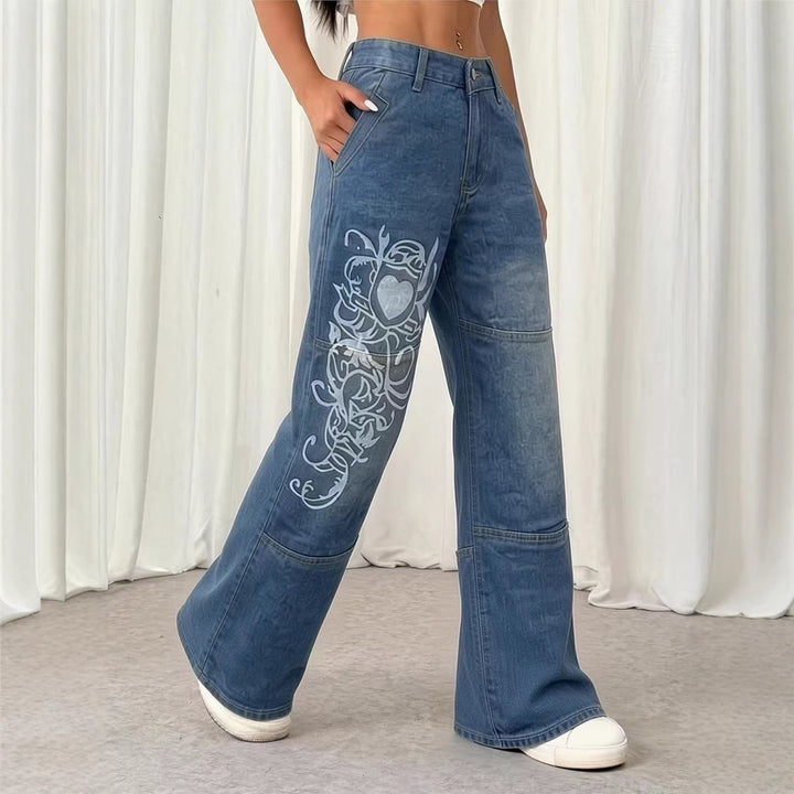 Women's wide jeans with intricate print Lune London
