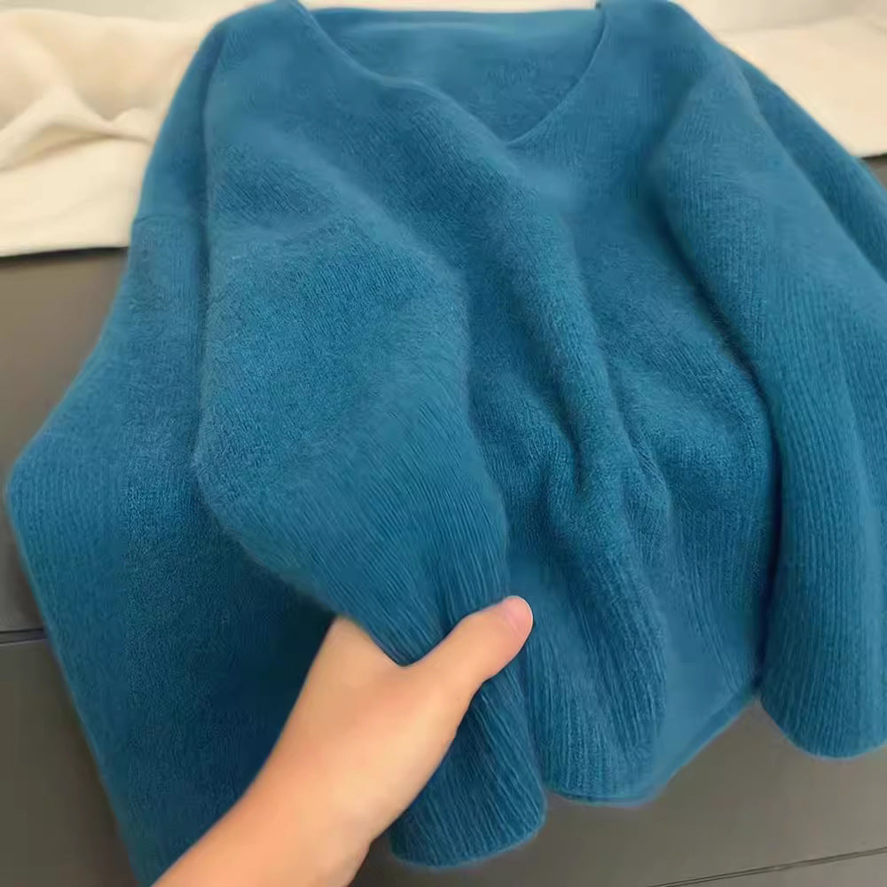 Femme élégant pull V en col avec structure côtelée et coupe décontractée Chic & Stil