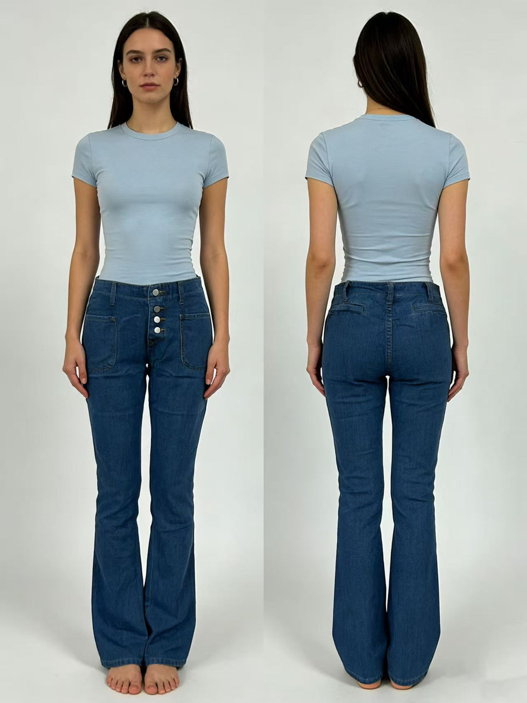 Women Bootcut Jeans with High Waist and Button Closure Lune London