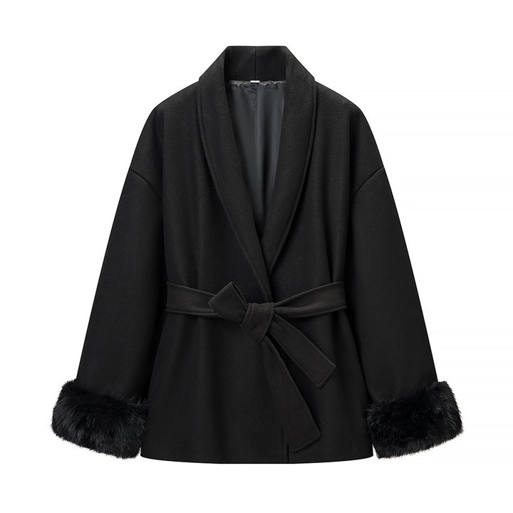 Veste féminine à la mode avec col doux doublé et ceinture à nouer Chic & Stil