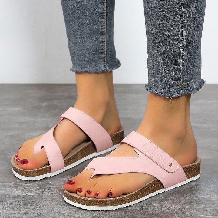 Women's thong sandals with comfortable footbed and modern cork design Lune London
