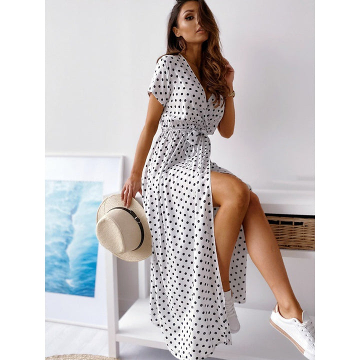 Maxi polka dot dress for women with side slit Lune London