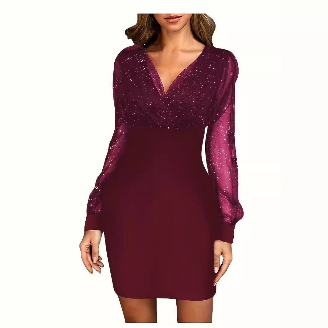Robe de cocktail scintillante pour femmes avec des manches transparentes Lune London
