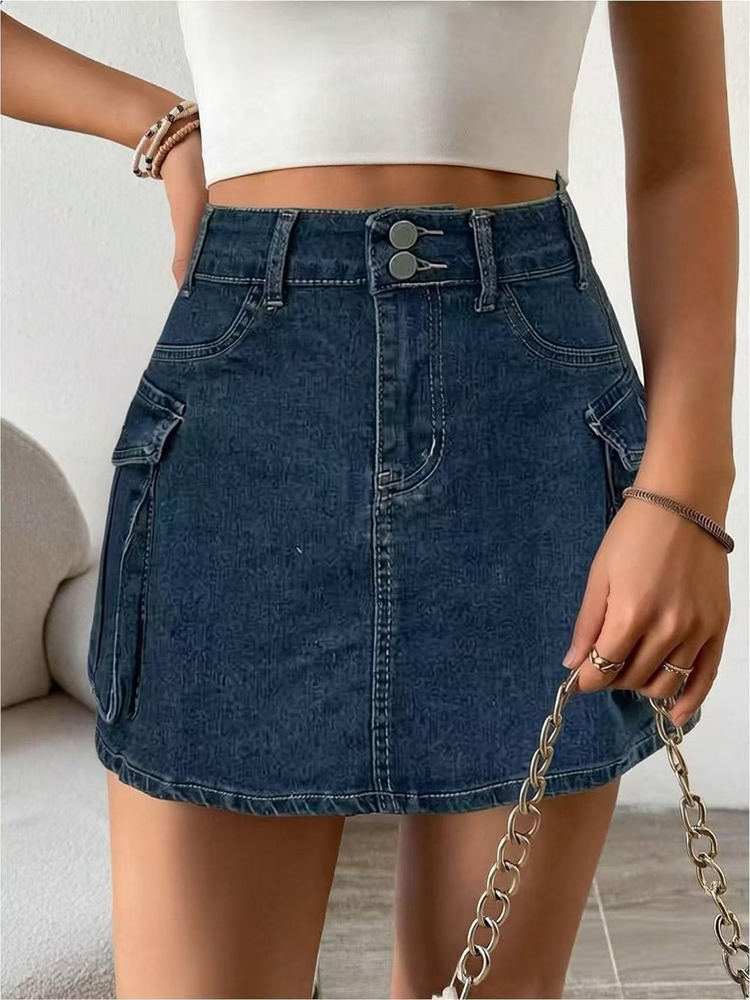 Women's denim mini skirt with patch pockets and modern details Lune London